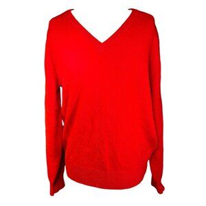 Women's V-Neck Red 100% Lambswool Sweater